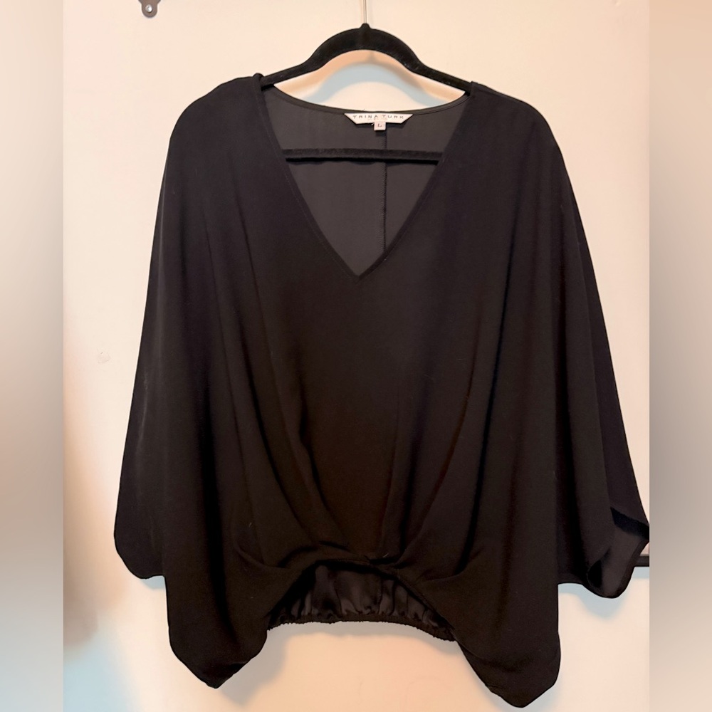 Coralline Sleeve Blouson Top, Size Large in black